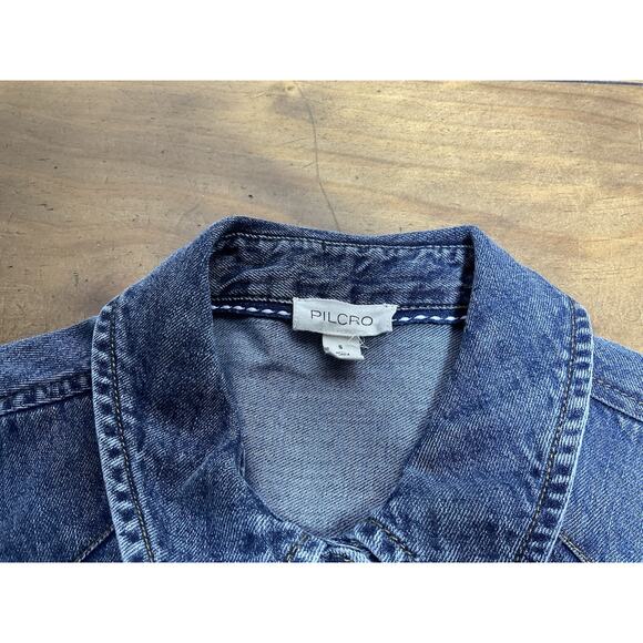 Pilcro Anthropologie Denim Shirt Size Small Pearl Snap Buttons Western Cowgirl - Picture 10 of 13